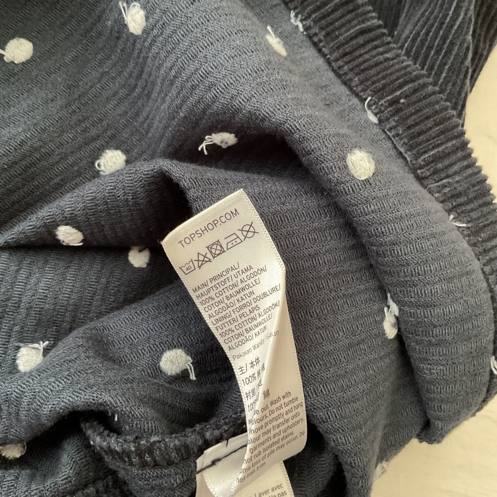 Topshop Black Polka Dot Corduroy Pinafore Overall Dress Women 8 Retro Schoolgirl - Picture 16 of 16